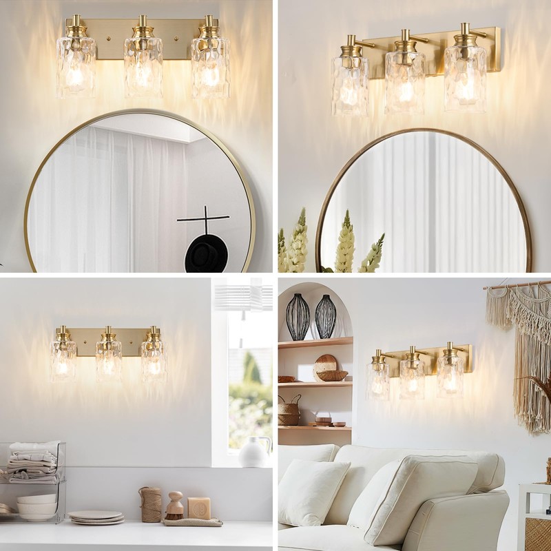 AMRUIPO 3 Light Bathroom Vanity Light Modern Brushed Gold Bathroom