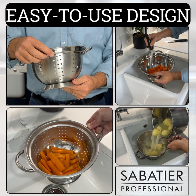 Sabatier Professional Stainless Steel Colander - Heavy-Duty, Durable & Dishwasher-Safe