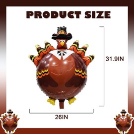 Thanksgiving Balloons, 3 Pack Turkey Foil Balloons for Fall Harvest Thanksgiving Party Birthday Party Supplies Outdoor Indoor Decorations (Turkey 3Pcs)