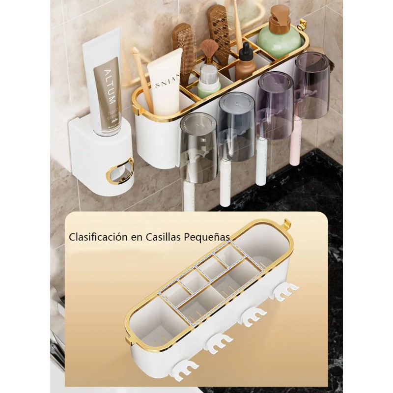 Porta Cepillos Dentales Con 3 Tazas Y Dispensador