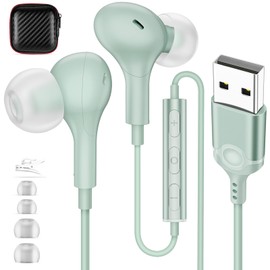 MACLE USB Earphones with Microphone, Wired for PC Earphones, Headset, Catarral Type, Callable, Magnetic Design, 2.3M Length, Telework, ZOOM Web Conferencing, Online Gaming, Headphones, USB Connection,