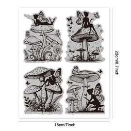 GLOBLELAND Vintage Fairy and Mushrooms Cling Rubber Stamp Butterfly 18x22cm Cling Stamps Embossing Stamp Seal for DIY Scrapbooking and Card Making Paper Craft Decor