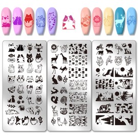 PH PandaHall 3pcs Animals Nail Art Templates, Cats Lion Tiger Nail Stamping Plate Wild Creatures Art Stencils Stainless Steel Image Plates for Women Nail Design Print Manicure Salon