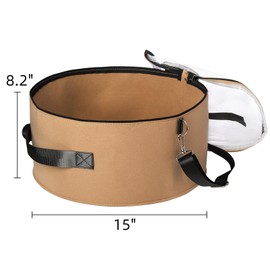 Goaste 2 Pack Hat Storage Box with Lid, 15 Inch Foldable Felt Hat Box, Round Travel Hat Organizer, Cowboy Hat Storage Box with Transparent Lid for Men Women, Stuffed Animal Toys, Clothes, Hats, Khaki