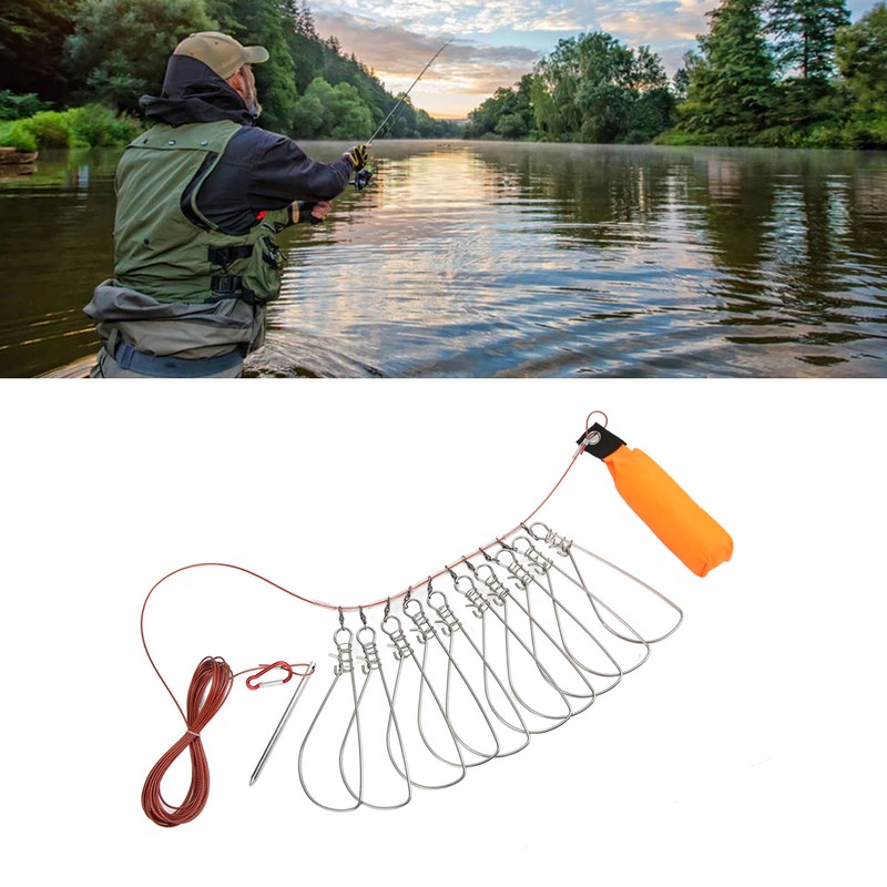 Live Fish Lock with Foam Float Stick Steel Wire Fishing