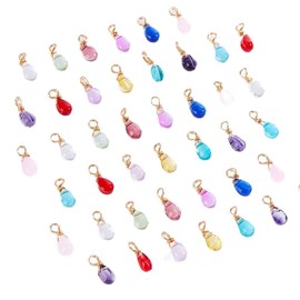 AHANDMAKER 72Pcs Teardrop Glass Charms, 12 Colors Waterdrop Beads Dangle Charm Drop Bead Charms with Wire Wrapped for DIY Crafts Bracelets Necklace Key Ring Jewelry Making Decoration, 6x13mm