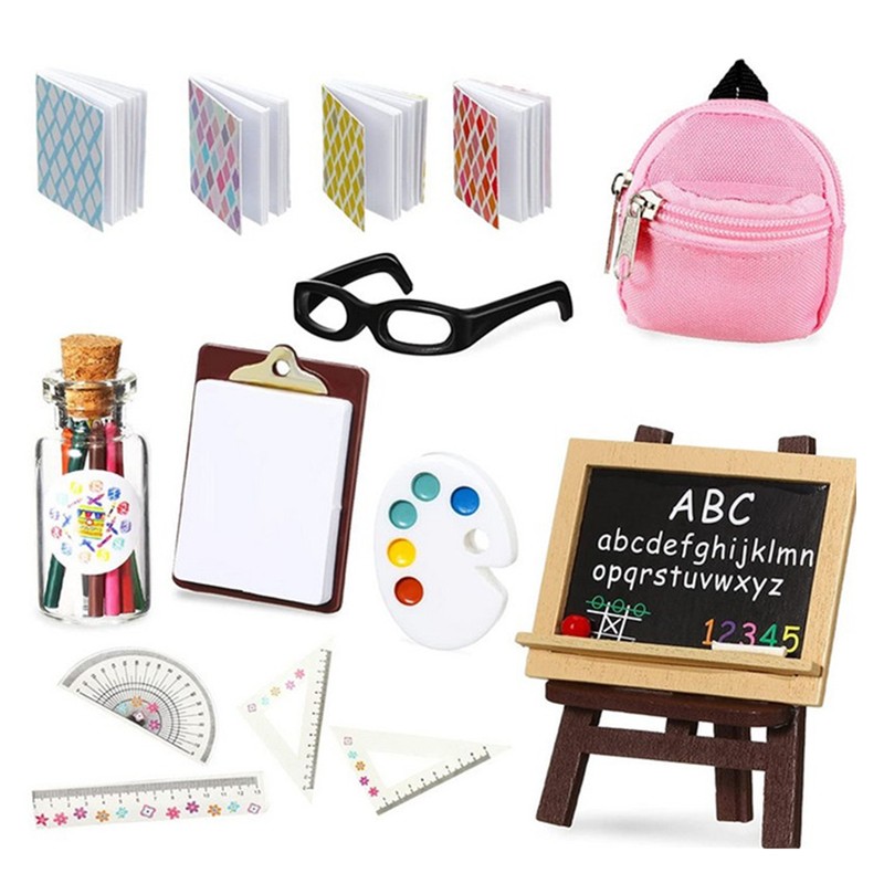 Simulation Miniature School Supplies School Bag Combo Set Dollhouse Miniature