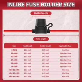 Inline Fuse Holder 12V 2 Pack, Extended Version 12 AWG Waterproof Fuse Holder 13.8 Inch, in Line Fuses Holders 12V with 2 Pcs Mini Car Fuses 30A Blade Holders for Automotive, Marine by XIOGZAXI