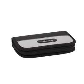 UNICORN Maxi Wallet Darts Case | Versatile Elasticated Storage Capacity | 14 Accessory Pockets | Black & Silver | 3-Sided Zip Fastening