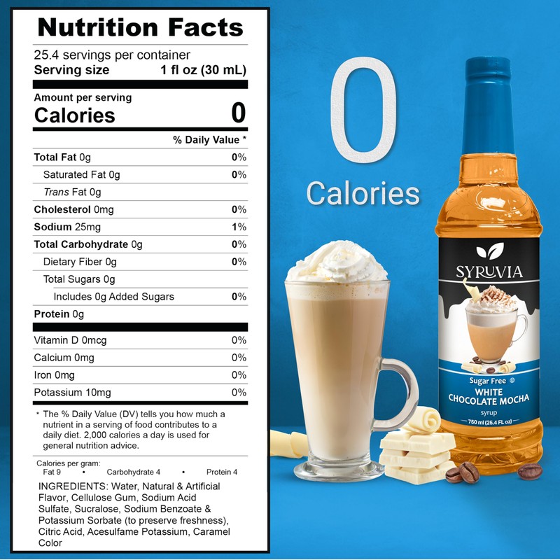 Sugar-Free White Chocolate Mocha Syrup by Syruvia 6-Pack, 25.4 fl