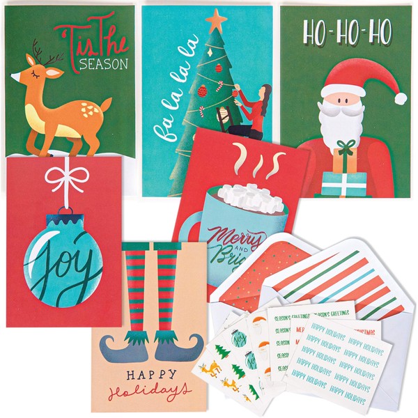 Christmas Cards - 36 Pack Blank Greeting Cards with Envelopes and Christmas Stickers for Sealing. Assorted Holiday Cards Stationary Set. 4x6” Boxed Greeting Cards – Merry Xmas (Vertical)