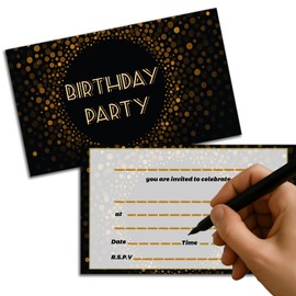 20 Black and Gold Birthday Invitations Cards – Premium 300gsm Double-Sided Party Invitations for Kids & Adults – 9x15cm Elegant Design for Celebrations and Events