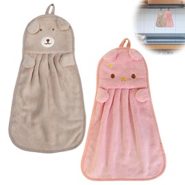 SwirlColor Hand Towels for Bathroom, Soft Microfibre Hand Towel Cute Animal Hand Towels Absorbent Hand Towel with Hanging Loop for Kitchen Bathroom (Pink, Khaki)