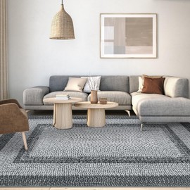 LUXLOOM Washable Area Rugs 4x6 Rug for Living Room Indoor Mats for Entryway Soft Bedroom Rug Non Slip Modern Braided Print Area Rug Farmhouse Throw Rugs Low Pile Stain Resistant Carpet 4'x6' Grey