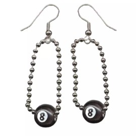 Team-Zebra Funky Earrings & Novelty Jewelry Funky Punk EIGHT 8-BALL CHAIN EARRINGS Retro Emo Pool Billiards Novelty Jewelry