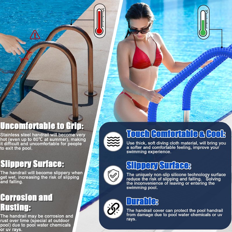 Pool Railing Covers 8ft, Non Slip Pool Handrail Covers with