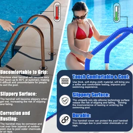 Pool Railing Covers 8ft, Non Slip Pool Handrail Covers with Zippers, Inground Swimming Pools Above Gound Anti-Slip Cool Touch Heat Resistant Pool Ladder Handles Cover
