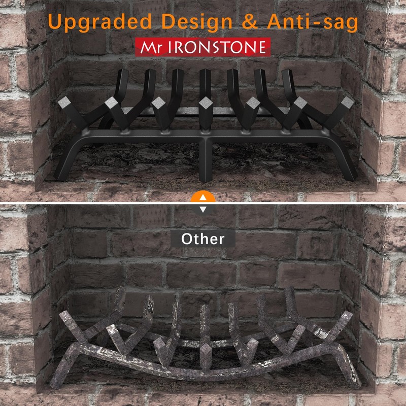 Mr IRONSTONE Fireplace Grate 30 inch Solid Steel Heavy Duty