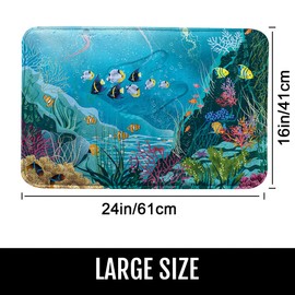 Britimes Blue Sea Bath Mat,Water Plants and Tropical Fishes Summer Bathroom Rugs No Silp,Undersea Sence Washable Cover Floor Rug Carpets Floor Mat 16x24 Inches for Kitchen Bedroom