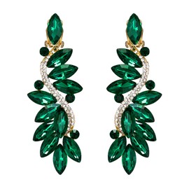BriLove Women's Fashion Wedding Bridal Crystal Flower Romantic Dangle Clip-On Earrings Gold-Tone Green