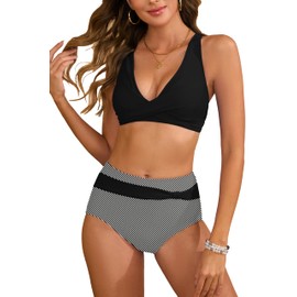 Vozobi Womens Bikini Sets Two Piece Swimsuits Wrap Front Bikini Bottom Tummy Control Bathing Suits Vintage Swimwear