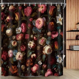 Drgilau Floral Shower Curtain, Boho Floral Shower Curtain Vintage Floral Shower Curtain Set Decor, Pink Plant Flower Bathroom Curtain Farmhouse Floral Shower Curtain with 12 Hooks 72X72 Inch