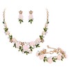 EVER FAITH Crystal Simulated Pearl Light Pink Rose Flower Green