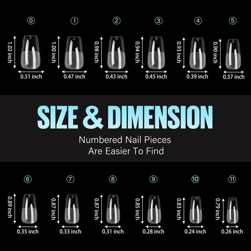 TOMICCA Medium Coffin Nail Tips, 504Pcs Half Matte Soft Acrylic