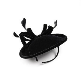 Bubbmi Women Black Velvet Fascinator Hat, Celebrity Lady Velour Feather Top Bow Church Hat for Banquet Wedding Cocktail Tea Party (9337black)