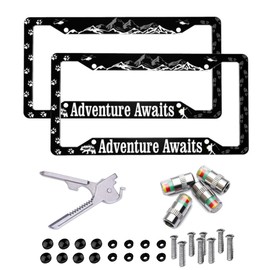 2PCS Adventure Awaits License Plate Frame - Funny License Plate Frame Fashion Auto Accessories Decorative Front and Rear Car Tags,Adventure License Plate Frame for Men & Womens