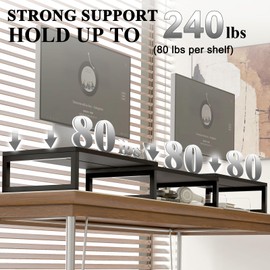 TEAMIX Dual Monitor Stand Riser for 2 Monitors, Wood & Metal Stand Adjustable Length/Angle Shelf Triple Monitor Stand for Screens/PCs/Printers/Laptops Desktop Organizer