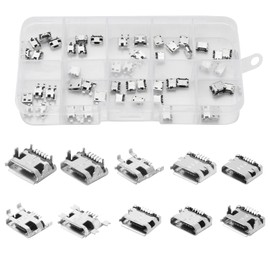 UOCAI Pack of 50 Micro USB Female Connector Micro USB Female for Soldering Micro USB Male Solderable 5-Pin Dip 180 Degree 10 Models 5 Pieces of Each Type Connector