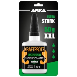 ARKA 50 g Sekundenkleber fr Kunststoff extra stark, wasserfest, hitzebest?ndig & Verschluss gegen Austrocknung - dnnflssiger Kunststoffkleber, Plastik Kleber fr Kunststoff, Acrylglas - ARKA Kraftprotz