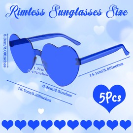 PLULON 5 Pairs Heart Sunglasses for Women Blue Heart Glasses Valentine's Day Rimless Shaped Sunglasses Candy Color Fun Glasses for Party Favor (Blue)