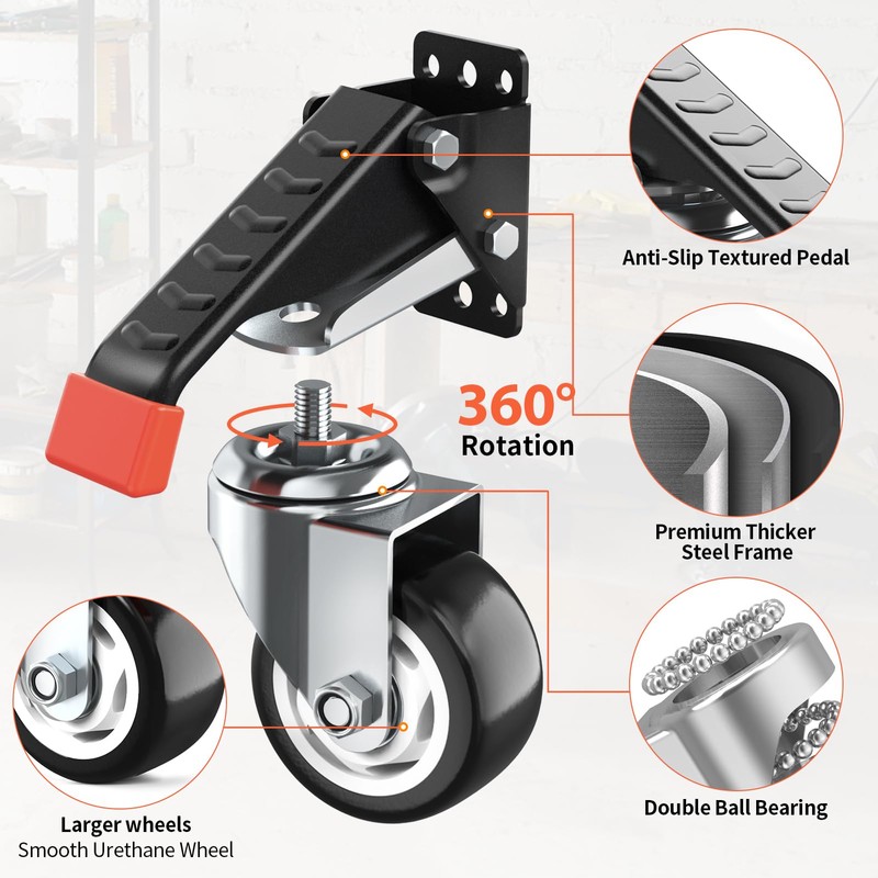 SPACEKEEPER Workbench Casters Kit 880 Lbs - 3 Inch Heavy
