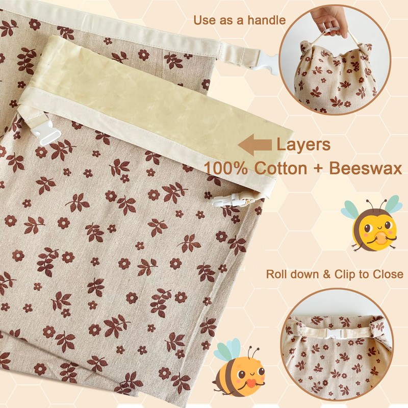 2 Packs Reusable Beeswax Bread Bags,Bread Bags for Homemade Bread,Cotton