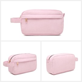BesoAbrazo Corduroy Travel Cosmetic Bag, Toiletry Bag, Makeup Organizer Tote Bag for Women, Skincare Essentials Storage Pouch, Zipper Closure Purses, Portable Handle, Pink