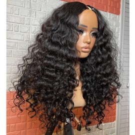 Enivuoso Loose Wave V Part Wig Synthetic Half Wigs for Black Women Curly U Part WIg Soft As Human Hair 180% Density Glueless V Shape Wig Beginner Friendly (Natural Black, 26 Inch)