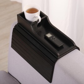 GEHE Bamboo Couch Cup Holder, Anti-Spill Sofa Arm Tray, Natural and Easy to Clean Couch Arm Cup Holder Armrest Tray Perfect for Cups, Beers, Snacks, Remote Control, Drinks