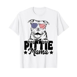 Pittie Mama USA Flag Patriotic Pitbull Dog Lover 4th Of July T-Shirt