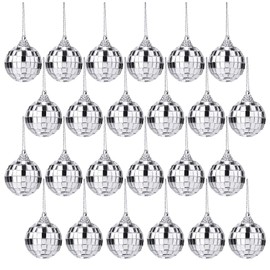24pcs Silver Disco Mirror Balls for Ball Party Holiday Wedding and Music Festival Decorations, Christmas Tree, Birthday Party Decorations (1.6")