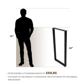 iWEDN 40 Inch Bar Height Table Legs, Heavy Duty Metal Legs for Table, Home DIY Furniture Legs, Set of 2 (40inch Height, 45cm Width, Rectangular)