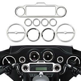PSLER Motorcycle Stereo Accent Speedometer Speaker Trim Ring Set Chrome Plastic Aluminum Compatible with Touring Street Road Glide 1997-2013