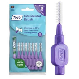 TePe Interdental Brush Original Purple (ISO size 6: 1.1mm) / For easy and thorough cleaning of the interdental spaces / 5 x (1 x 8 interdental brushes)