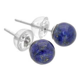 Lapis Lazuli Stud Earrings | Gemstone Earrings | Ball / Pearl 6 mm Diameter | 925 Silver, Metal Metal Semi Precious Stone, Lapis Lazuli