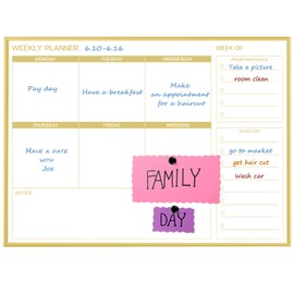 Umtiti 10.5" x 14.5" Dry Erase White Board & Weekly Calendar Board, Magnetic Whiteboard for Wall,Gold Aluminum Framed Message Board, Planner Board for Office, Home, School（Weekly-2737heng）