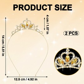 Pack of 2 Crown Gold, Tiara Gold Hair Hoop, Crystal Golden Crown Girls, Princess Crown Women's Gold Hair Accessories for Birthday Christmas Decoration Women Bride Wedding Hair Bands Jewellery