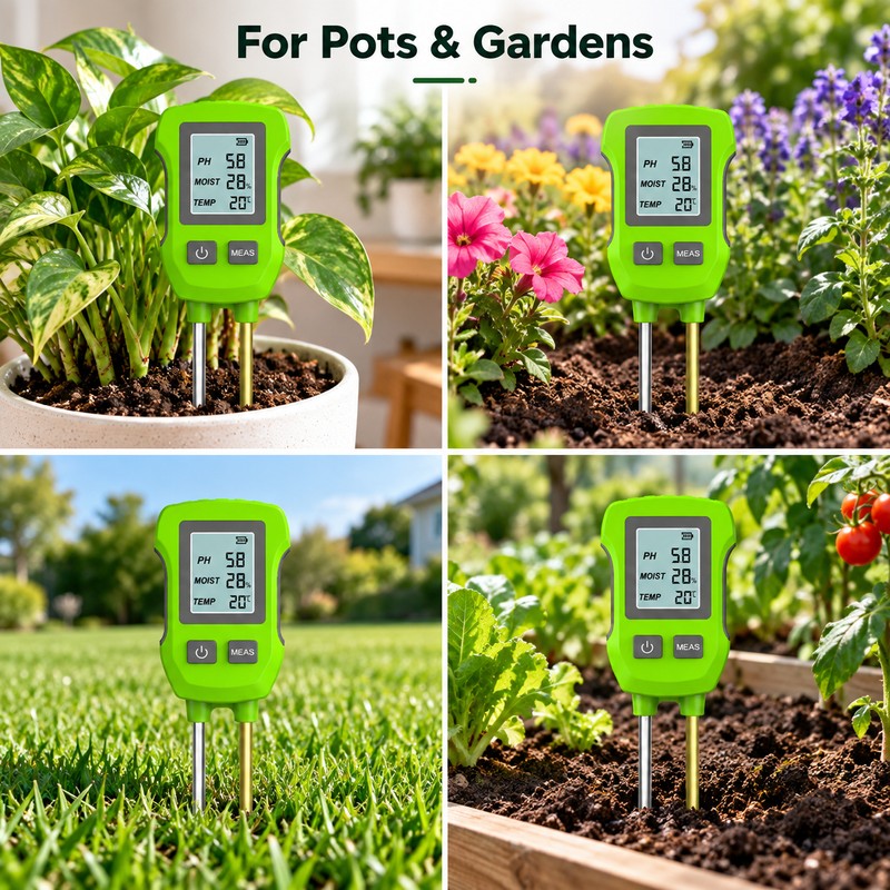3-in-1 Digital Soil Tester – LCD Soil pH, Moisture &