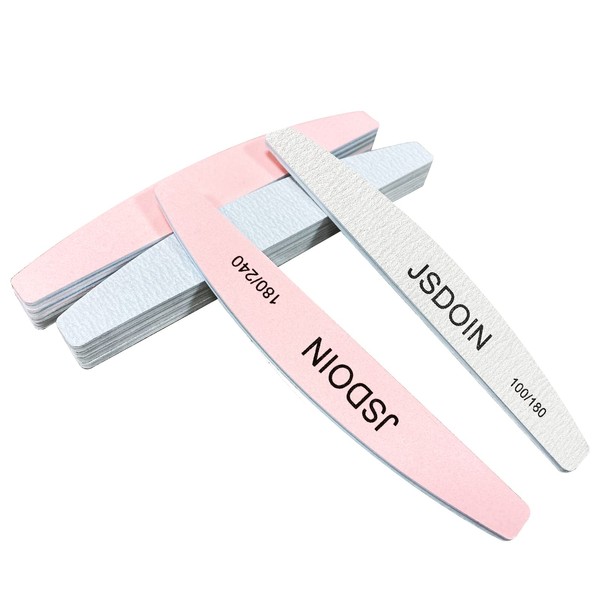 Jsdoin Pack of 6 Nail Files, Nail Files for Gel Nails 100/180 & 180/240 Grit, Washable and Reusable Nail File, Double-Sided Files for Gel Nails and Home