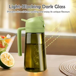 Lifhety Ölsprüher für Speiseöl Licht-Blockierung Dunkel, 2 in1 Olivenöl Heißluftfritteuse Sprühflasche und Ölspray 16oz /470ml, Kochen Oelsprayflasche Mister Glas für Küche, Air Fryer, BBQ (Grün)